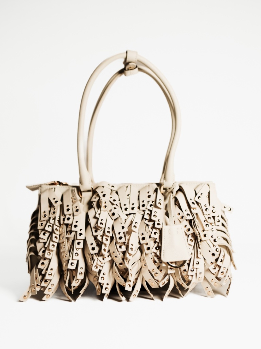 Prada Galleria medium nappa leather bag with fringe and studs